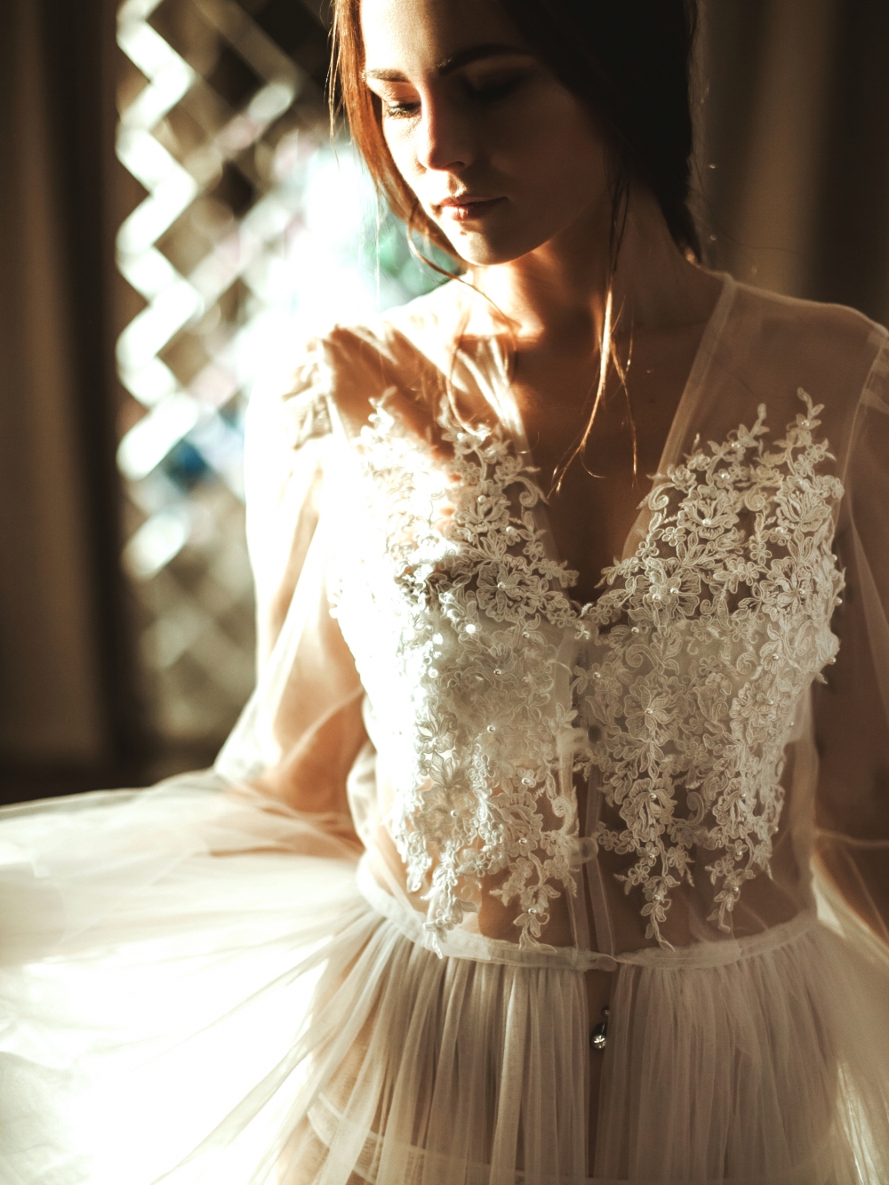 Будуарное платье "Ариэль". Воздушное белоснежное платье, особенности которого двойная фатиновая юбка и расклешенные рукава
