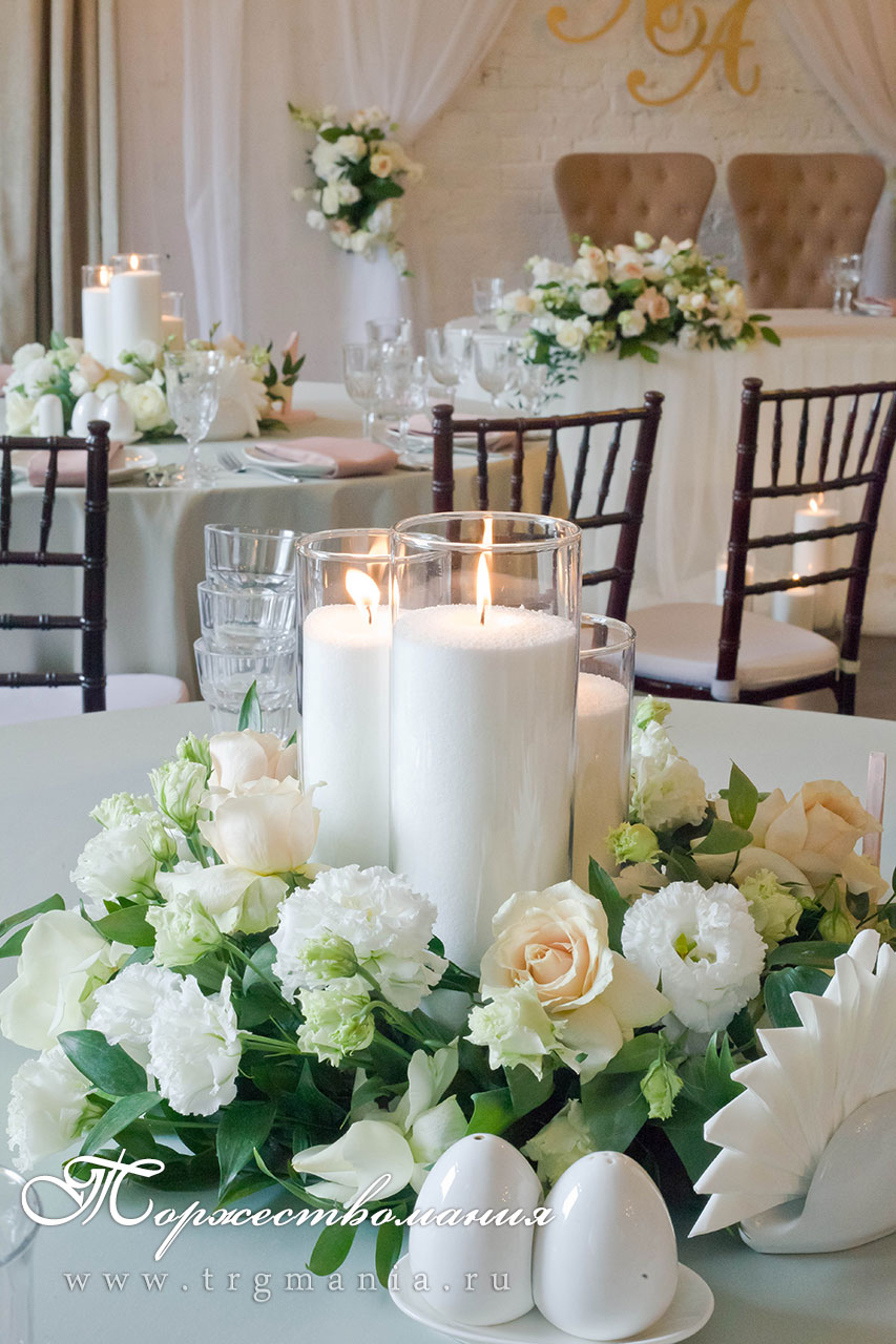 свечи на столы гостей, свадебное оформление в спб